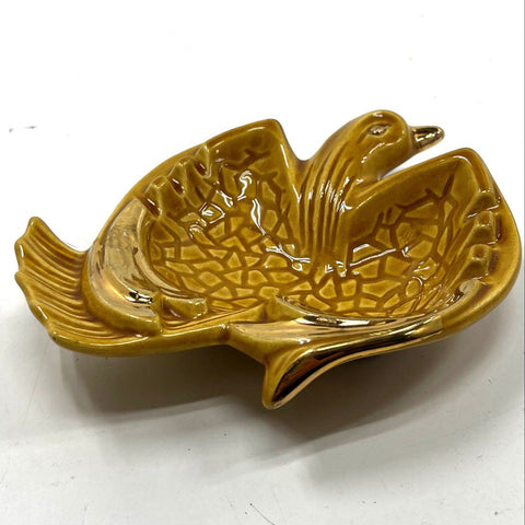 Maurice of California Bird Ashtray LW 910 Ceramic Gold Trim MCM Vintage