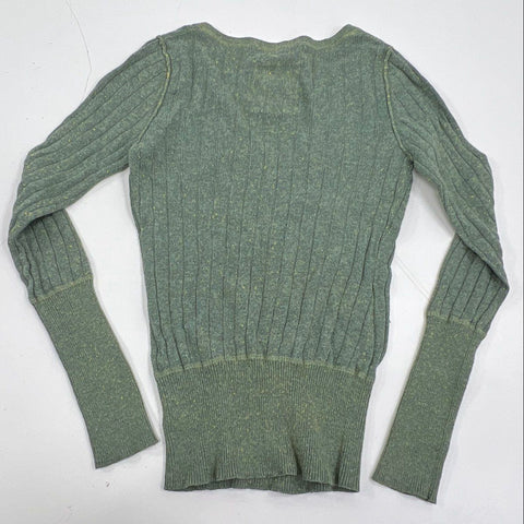 Vintage Y2K Mossimo Women's Green Ribbed Henley Angora Blend Sweater Top Sz M