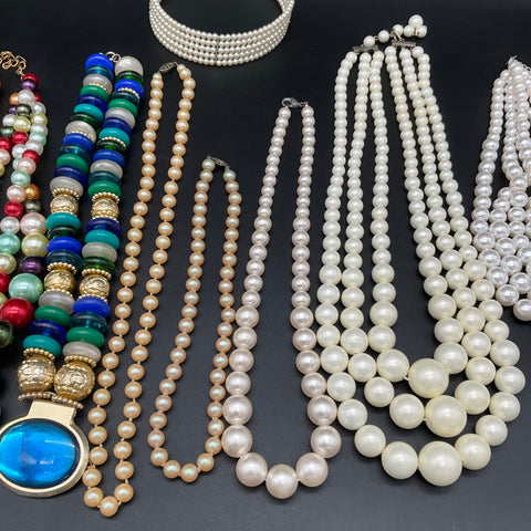 Vintage to Modern Faux Pearl Costume Jewelry Lot 1.8 lbs 10 Pieces