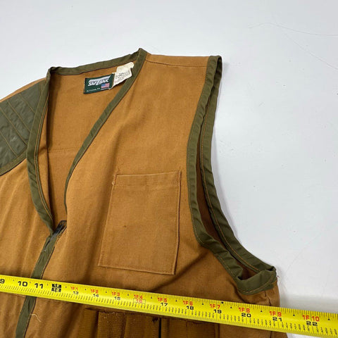 Vintage 80s SafTBak Men's Tan Canvas Upland Hunting Shooting Vest USA Sz L