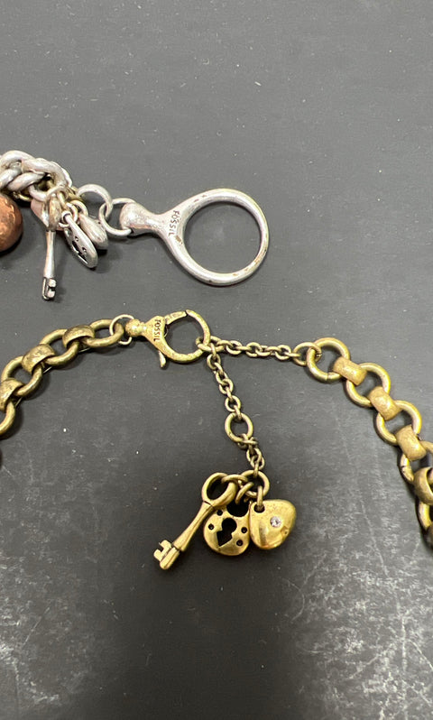 Fossil Vintage Y2K Chunky Mixed Metal Beaded Jewelry Set Necklace Bracelet ERs