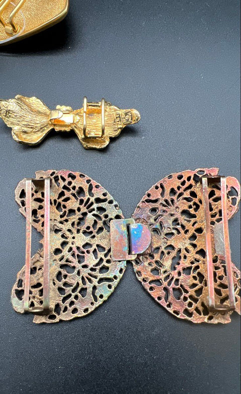 Vintage Belt Buckle Lot 6pc Ilana Goor Mimi di N Jos A Bank Solid Brass Filigree