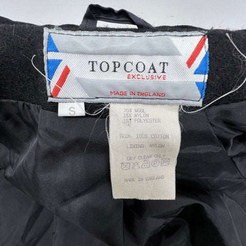 Vintage 80s Topcoat Exclusive Velvet Collar Wool Overcoat Made in England Sz S