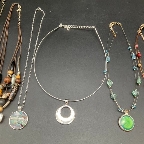 Eclectic Bohemian Statement Necklace Jewelry Lot of 9 Cross Pendant Shell Beads