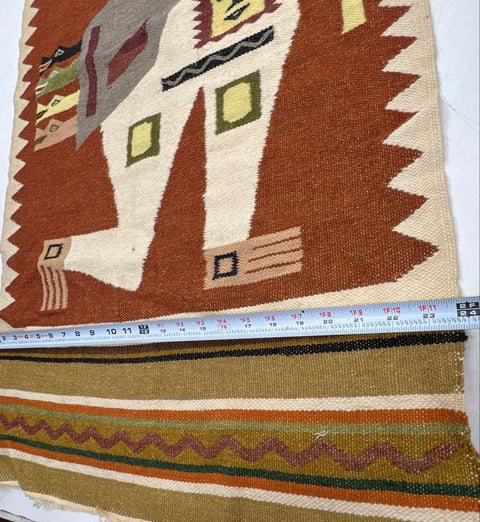 Vintage Andean Peruvian Woven Tapestry Rug Incan Warrior Motif Flatweave 47x23