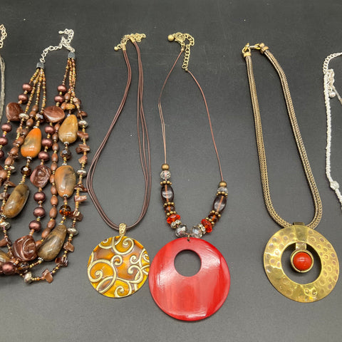 Vintage & Modern Statement Necklace Lot of 10 Beaded Pendant Multi-strand Boho