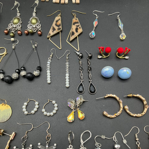 Vintage to Modern Costume Jewelry Lot 35+ Pairs Earrings Hoops Dangles Studs