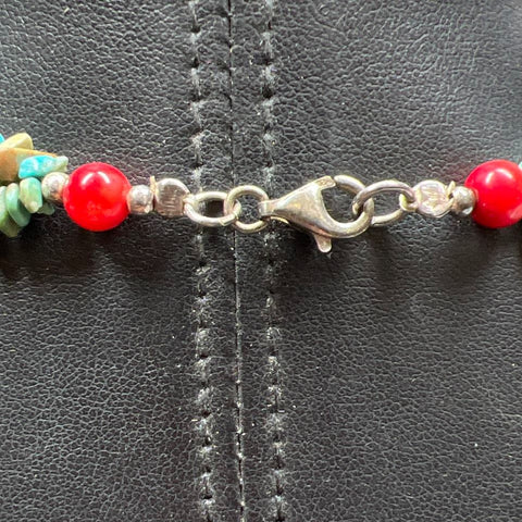 Turquoise Coral & Green Stone Beaded Necklace 72.15g