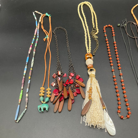 Chico's ZAD Boho Eclectic Statement Necklace Lot of 10 Tassel Beaded Wood
