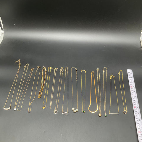 Gold Tone Fashion Necklace Jewelry Lot 16pc Minimalist Herringbone Pendants