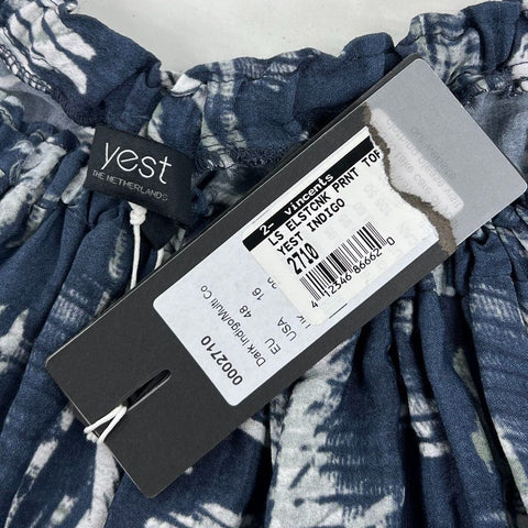 Yest Indigo Abstract Print Smocked Hem Blouson Top Women's 16 NWT