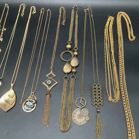 Gold Tone Costume Jewelry Lot 0.93 lbs Vintage to Modern Necklaces 12 Pieces