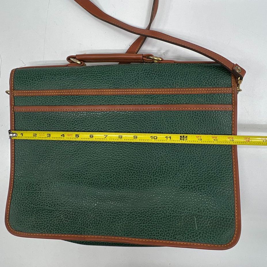 Vintage 80s Dooney & Bourke Green All Weather Leather Messenger Satchel Bag