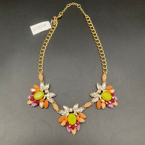 J. Crew Gold Tone Multi-Color Stone Floral Statement Necklace Bib Style