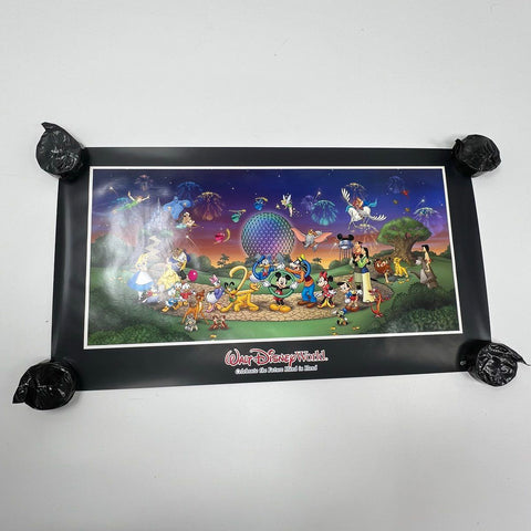 Vintage Disney World Millennium Lithograph Poster 33x18 Celebrate The Future