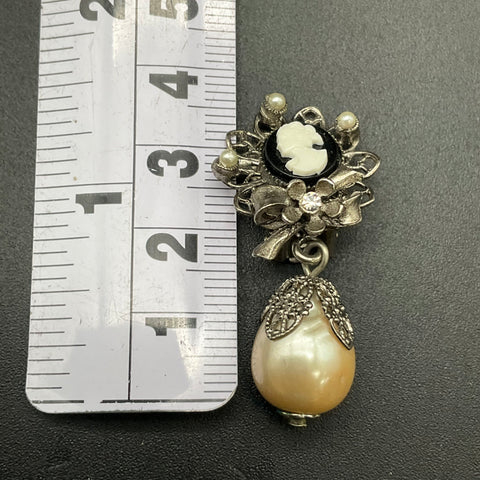 Vintage Victorian Revival R.J. Graziano Cameo Faux Pearl Clip Earrings