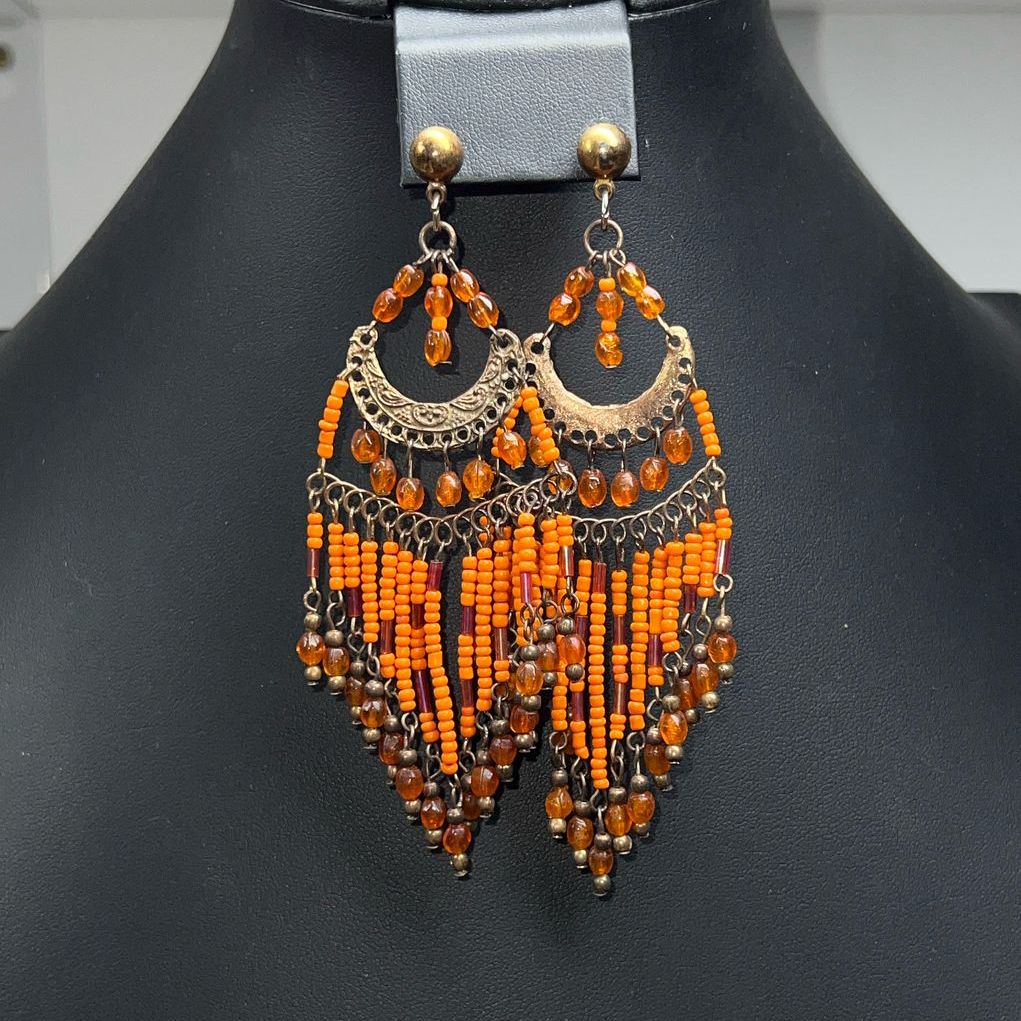 Orange Beaded Dangle Earrings