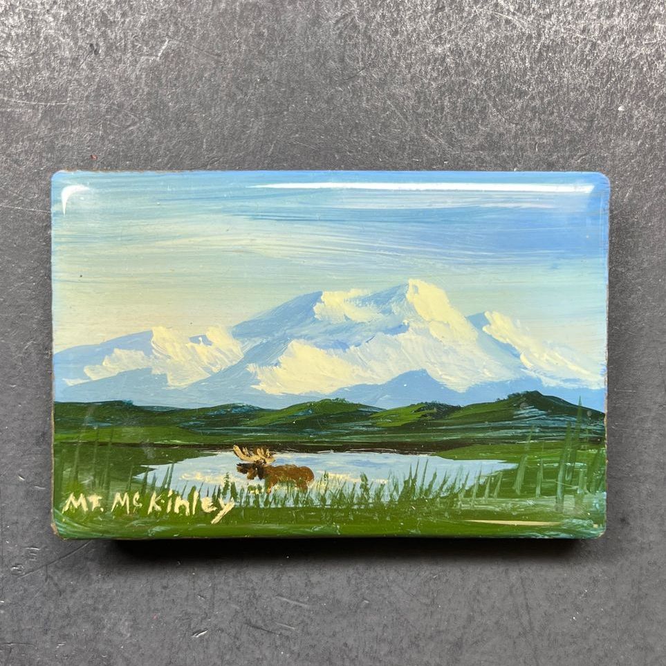 Mt. McKinley Painted Moose & Scenery Belt Buckle from Alaska