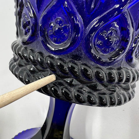 Vintage EAPG Crown Pattern Compote Cobalt Blue Pedestal Candy Dish 7.5"