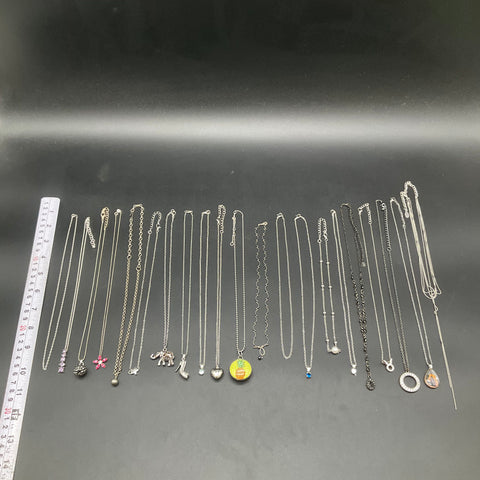 Mixed Costume Jewelry Necklace Lot 22 Pieces Silver Tone Pendants Fashion 0.23lb