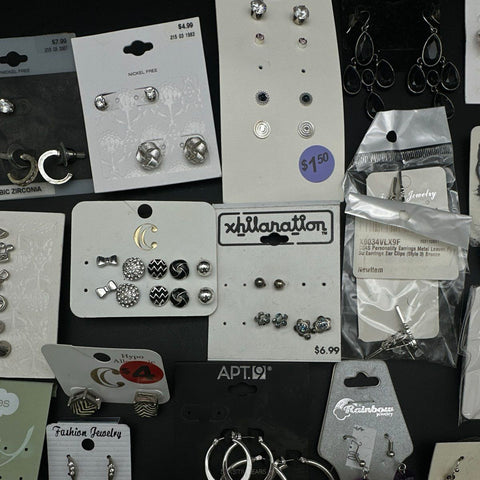 Mixed Costume Earrings Jewelry Lot 25+ Pairs Silver Tone Rhinestone Brands