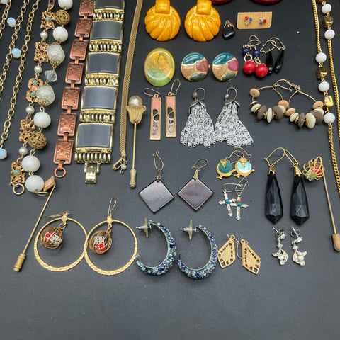 Vintage to Modern Costume Jewelry Lot 0.8 Lbs Necklaces Earrings Bracelets 45pc