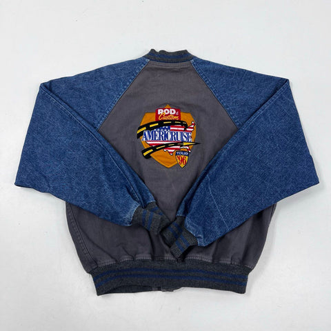 Vintage 1996 Rod & Custom AmeriCruise Tour Denim Varsity Jacket Made USA Sz XL