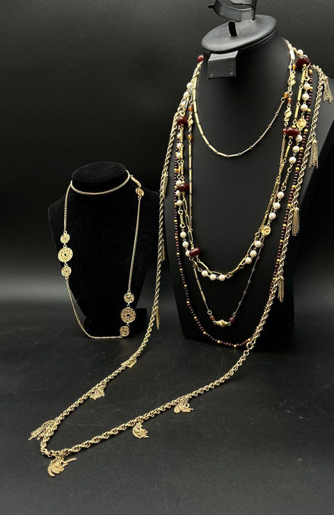 Vintage Etruscan Revival Costume Jewelry Lot of 6 Gold Tone Necklaces