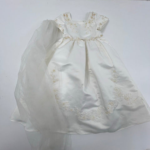 Vintage Y2K Lana Bisset Girls' Ivory Beaded Satin Communion Dress Veil Set Sz 8