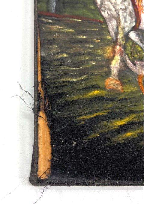 Signed 1956 Mid Century Oil on Velvet Painting Harness Racing Horses 20x24