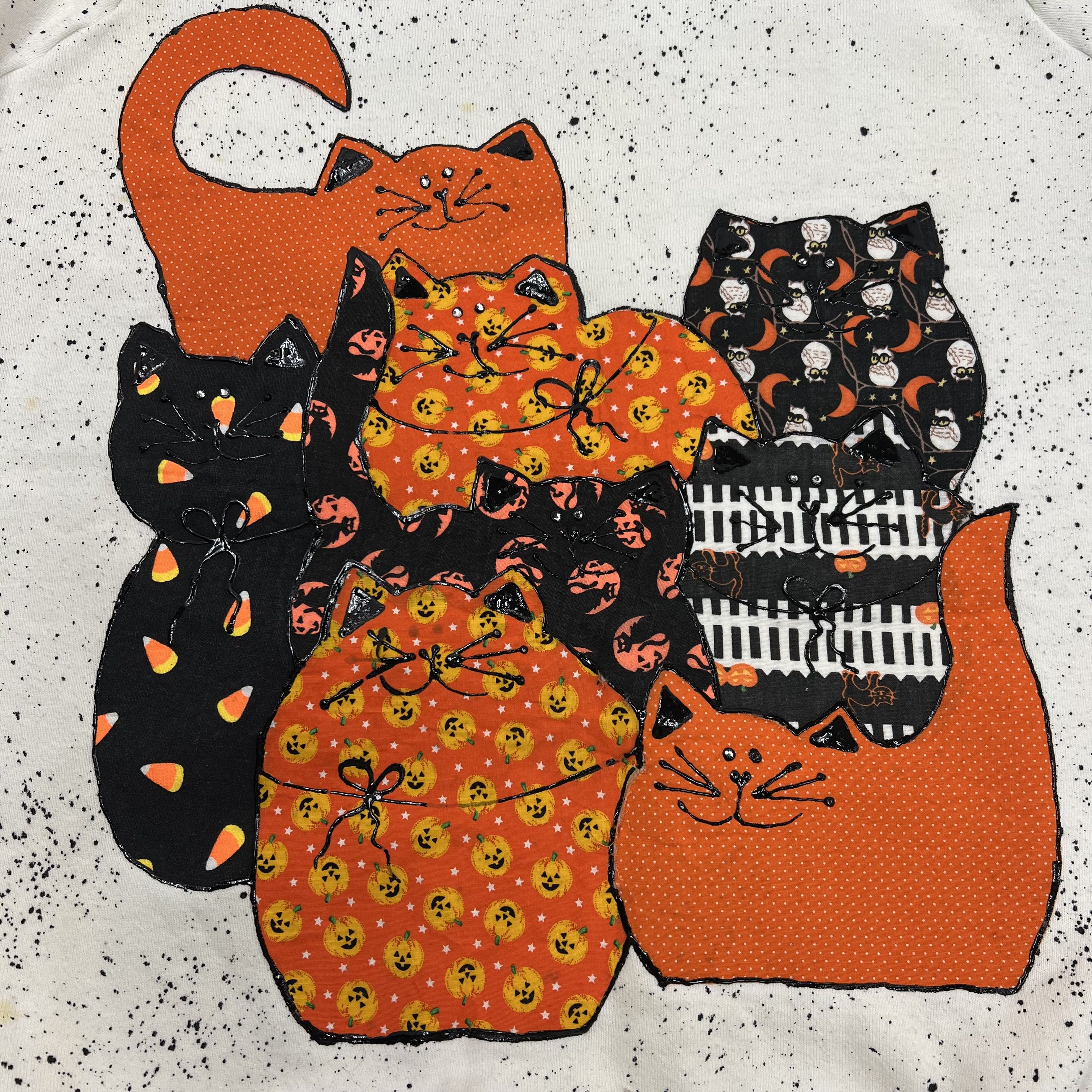 Vintage 90s Fruit of the Loom Cat Halloween Applique Splatter Sweatshirt Mens XL