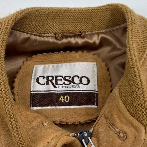 Vintage 70s Cresco Tan Suede Leather Bomber Flight Jacket Men's 40