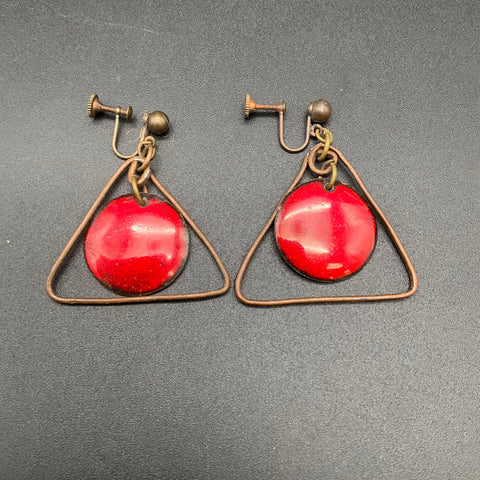 Vintage Mid-Century Enameled Copper Jewelry Lot 5 Pieces Earrings Necklace