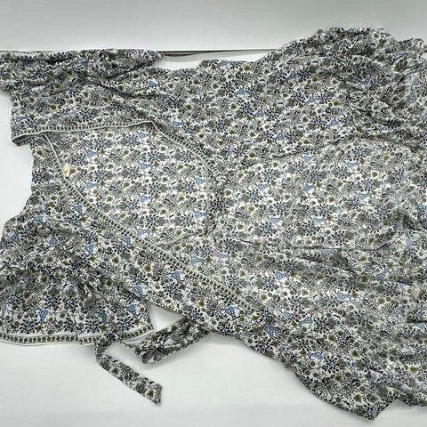 Max Studio Women's Floral Wrap Dress Blue White Ruffle Sleeve Sz M NWT