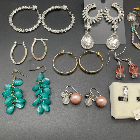 Borrowed & Blue Rhinestone Fashion Earrings Lot 25 Pairs Hoops Studs Dangles