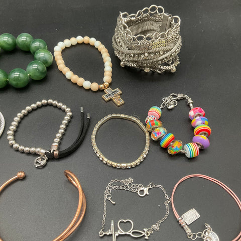 Fashion Jewelry Lot 27 Bracelets Cuffs Bangles Beaded Charms Faux Pearl