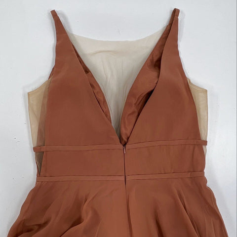 Jenny Yoo Women's Priya Gown Peach Cinnamon Rose Deep V-Neck Dress Sz 4