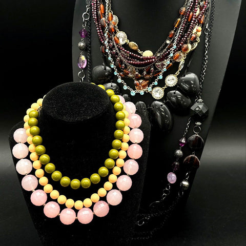 Fashion Necklace Lot Beaded Multi-Strand Rhinestone Statement Jewelry Lot of 8