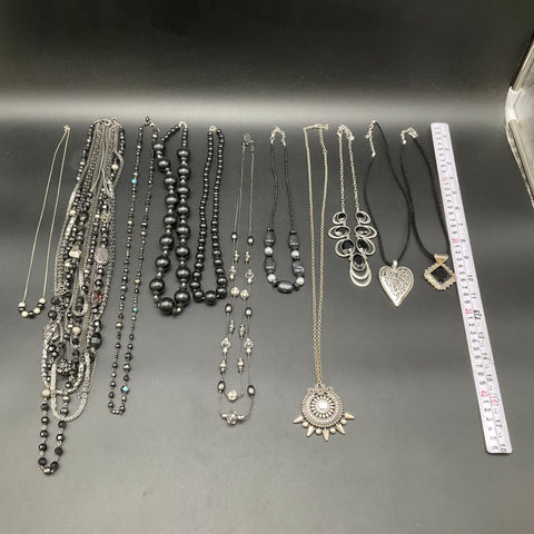 Mixed Costume Fashion Jewelry Lot 11 Necklaces Black Silver Tone Statement