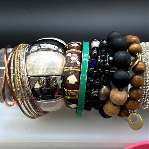 Vintage & Modern Costume Jewelry Lot 22pc Bangles Cuffs Beads Rhinestones Pearl