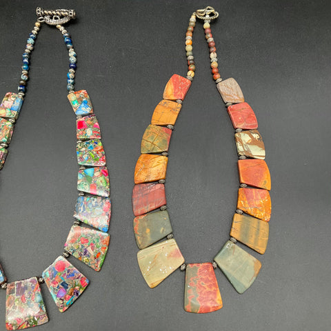 Boho Statement Necklaces Lot of 3 Jasper Stone Abalone Shell Mosaic Beads