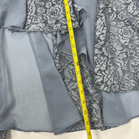 JJ's House Women's Dusty Blue A-Line High Low Lace Bridesmaid Dress Size 14 NWT