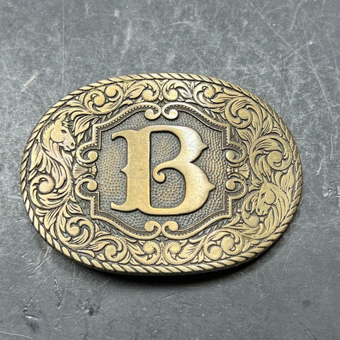 Award Design Medals, Inc. Brass B Horses Belt Buckle