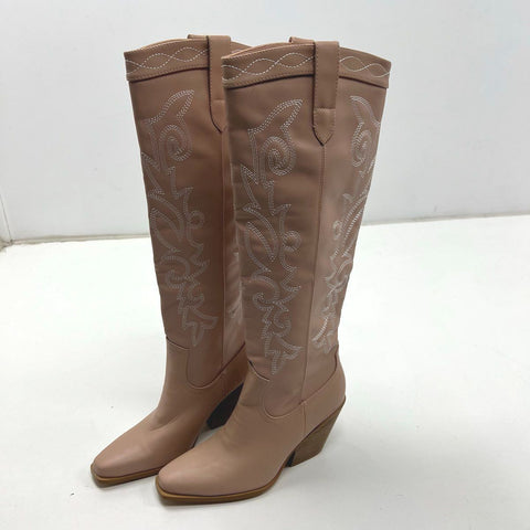 Billini Nude Faux Leather Western Knee High Boots Pointed Toe Size 8 New