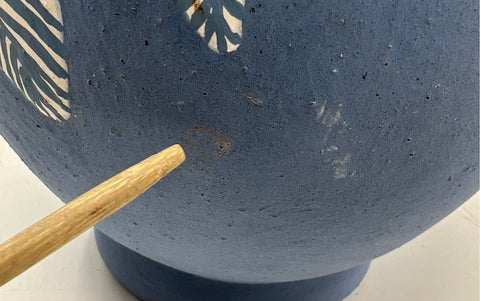 Vintage Blue Ceramic Art Pottery Vase Gold Gilded Rim Leaf Motif 8 Inch