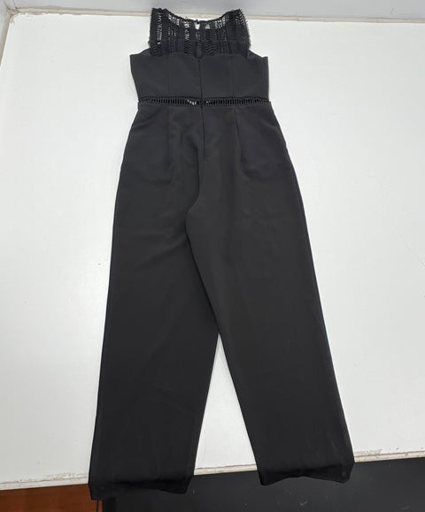 Bardot Black Lace Trim Wide Leg Cropped Jumpsuit Women's Size S