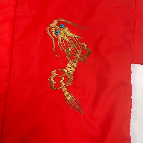 Vintage Japanese Kimono Robe Red Acetate Embroidered Dragon Made in Japan