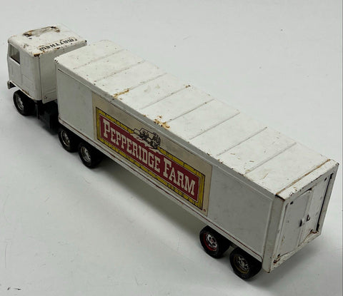 Vintage Pepperidge Farm Diecast Semi Truck with Trailer White Cab Over Engine