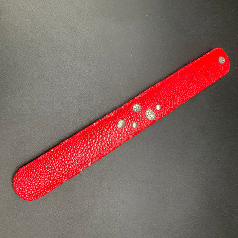 Angelique de Paris 925 Sterling Silver Red Galuchat Stingray Cuff Bracelet