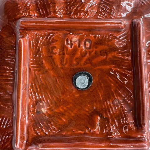 California Originals Tidbit Dish 410 Orange Red Lava Glaze MCM Pottery 7 Inch